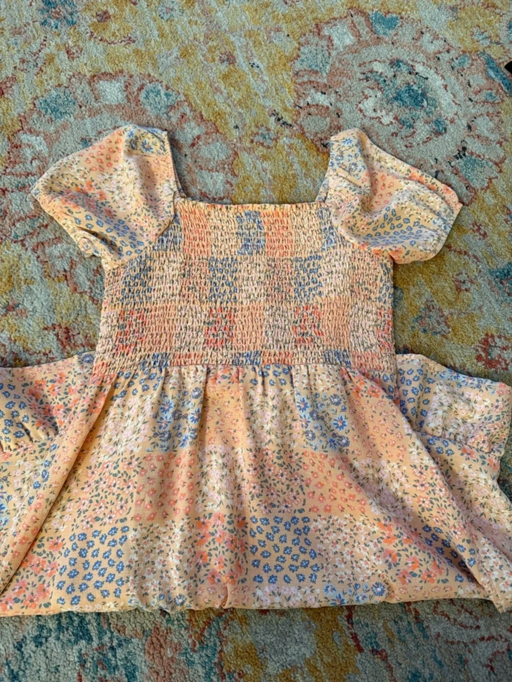 wonder nation 14/16 Like New Peach/Floral Patchwork faux buttons, ruffles